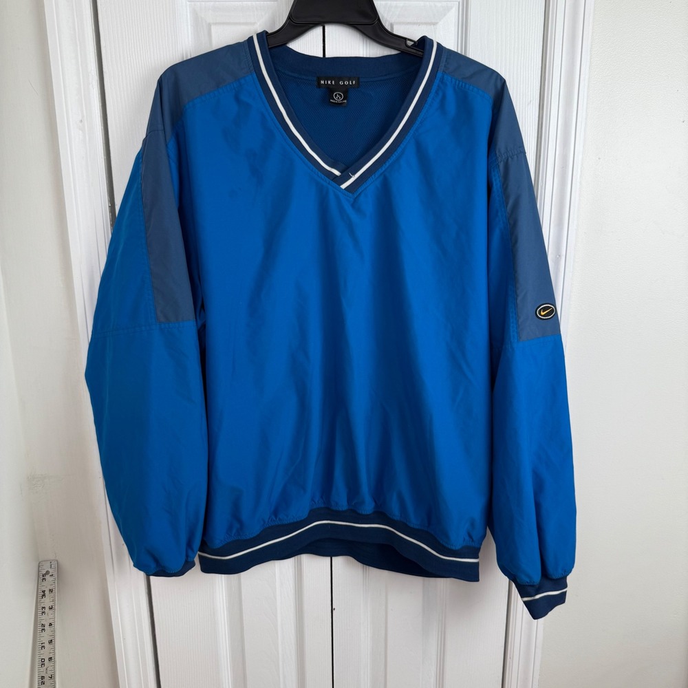 Nike Golf Blue V-Neck Colorblock Windbreaker Pullover Swoosh‎ Logo Men's L
